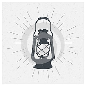 Hand-drawn vintage kerosene lamp. Sketch oil lantern. Vector illustration. T-shirt print. Poster.