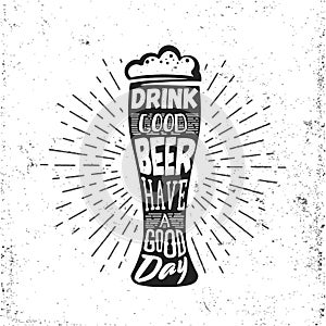 Hand drawn vintage label with beer bocal, sunburst and lettering. photo