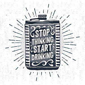 Hand drawn vintage label with textured flask vector illustration.