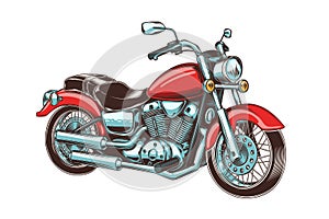 Hand-drawn vintage motorcycle. Classic chopper.