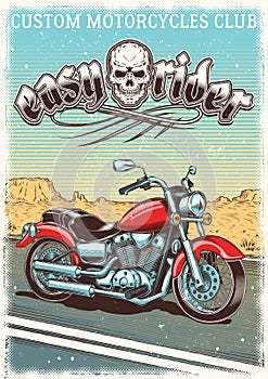 Hand-drawn vintage motorcycle on the grunge background