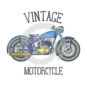 Hand Drawn Vintage Motorcycle vector logo design template. bikeshop or motorcycle service icon. Vector