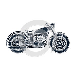 Hand Drawn Vintage Motorcycle vector logo design template. bikeshop or motorcycle service icon. Vector