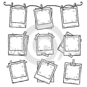 Hand drawn vintage photo frame doodle set