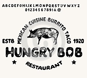 Hand drawn vintage retro font. Outdoor advertising of American restaurants and eateries inspired typeface