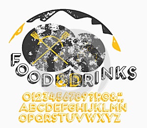 Hand drawn vintage retro font. Outdoor advertising of American restaurants and eateries inspired typeface photo