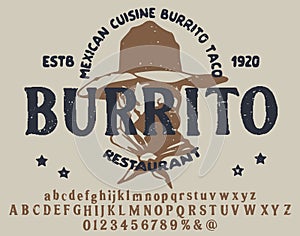 Hand drawn vintage retro font. Outdoor advertising of American restaurants and eateries inspired typeface. Textured unique brush photo