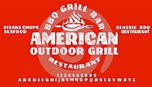 Hand drawn vintage retro font. Outdoor advertising of American restaurants and eateries inspired typeface. Textured unique brush
