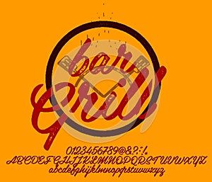 Hand drawn vintage retro font. Outdoor advertising of American restaurants and eateries inspired typeface photo