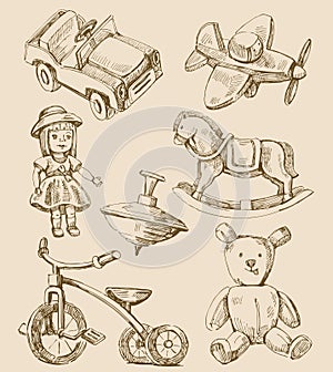 Hand drawn vintage toys collection