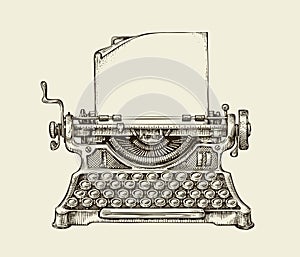 Hand drawn vintage typewriter. Sketch publishing. Vector illustration photo