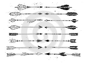 Hand drawn vintage vector illustration - Collection of decorative arrows. Tribal design elements. Perfect for