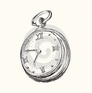 Hand drawn vintage watch clock sketch vector illustration photo