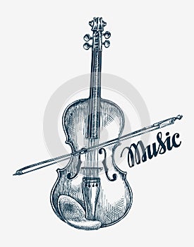 Hand drawn violin vector illustration. Sketch musical instrument