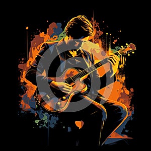 Hand-drawn Violinist Playing Guitar T-shirt Graphic photo