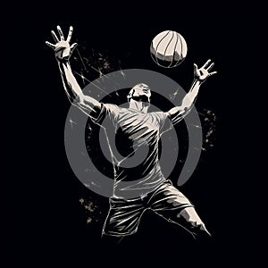 Hand-drawn Volleyball Player Graphic On Black Background