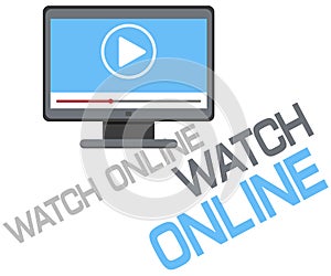 Hand drawn watch online concept, watch online logo, online tv icon isolated on white background, video player label, watch tv