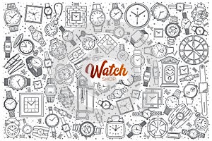 Hand drawn watch shop set with lettering