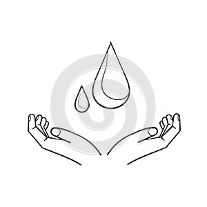 Hand drawn water droplets on the palms symbol for dermatology tested icon illustration doodle style