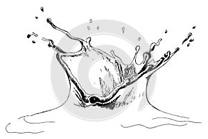 Hand drawn water/milk splash on white background