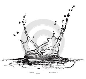 Hand drawn water or milk splash on white background