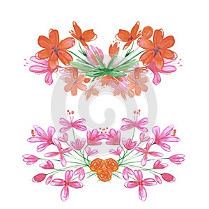 Hand drawn watercolor abstract daisy flowers bouquet isolated on white background. Can be used for cards, label, poster and other