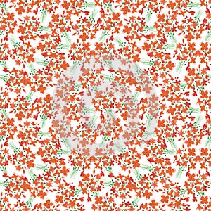 Hand drawn watercolor abstract orange daisy flowers bouquet seamless pattern isolated on white background. Can be used for textile