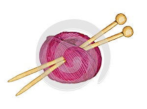 Hand drawn watercolor ball of yarn for knitting with spokes for knitting
