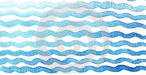 Hand drawn watercolor blue waves on white background