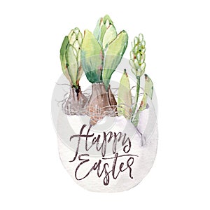 Hand drawn watercolor Easter card. It`s perfect for easter cards