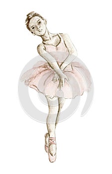 Watercolor dancing small ballerinas in pink dress