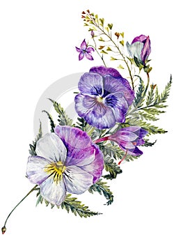 Hand Drawn Watercolor Floral Decoration Isolated on White