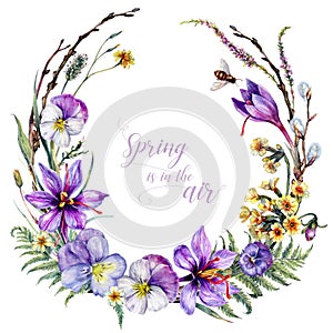 Hand Drawn Watercolor Floral Decoration Isolated on White. Spring Flowers Arrangement in Vintage Style