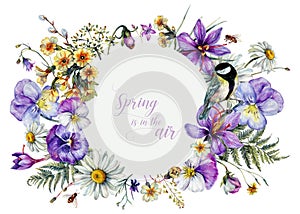 Hand Drawn Watercolor Floral Decoration Isolated on White. Spring Flowers Arrangement in Vintage Style