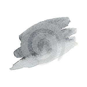 Hand drawn watercolor gray brush strokes with rough edge on white background photo