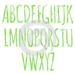 Hand drawn watercolor green natural font.