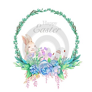 Hand drawn watercolor happy easter card.