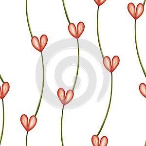 Hand drawn watercolor hearts seamless simple pattern. Valentines day heart isolated on white. Cute love holiday