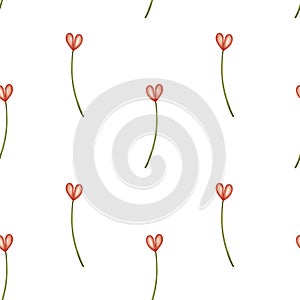 Hand drawn watercolor hearts seamless simple pattern. Valentines day heart isolated on white. Cute love holiday