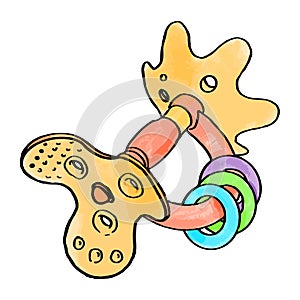 Hand-drawn watercolor illustration of baby teether