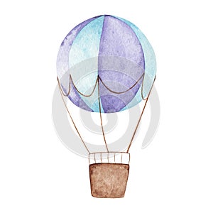 Hand drawn watercolor illustration - hot air balloon.