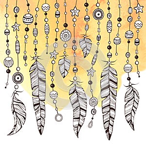 Hand drawn watercolor illustration of native american indian dream catcher