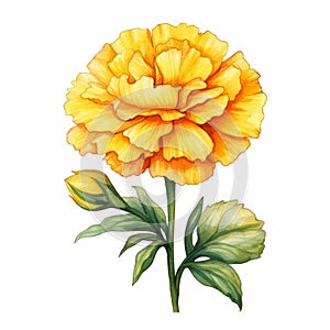 Hand-drawn Watercolor Illustration Of A Yellow Carnation