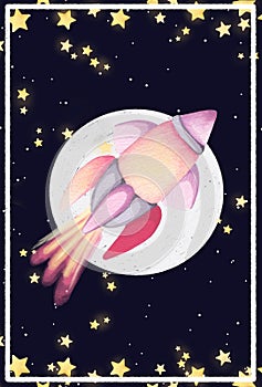 Cosmos theme card. outer space and stars on the background.