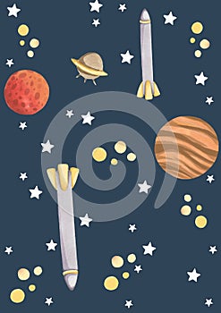 Cosmos theme seamless pattern. planets and outer space things.