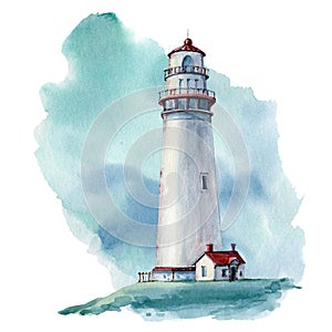 Hand drawn watercolor lighthouse illustrstion photo