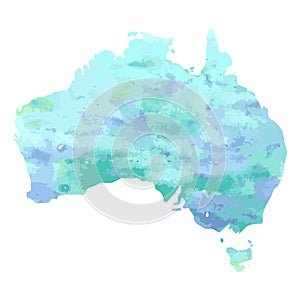Hand drawn watercolor map of Australia isolated on white.