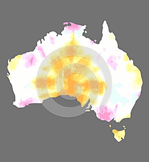 Hand drawn watercolor map of Australia isolated on white.