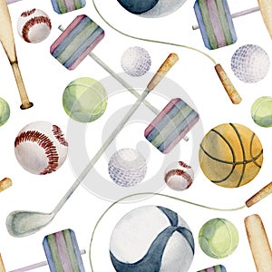 Hand drawn watercolor mix sports gear equipment for training and exercise, health fitness lifestyle. Illustration