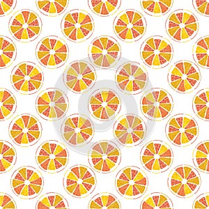 Hand drawn watercolor orange lemon grapefruit slices seamless pattern on white background. Scrapbook, post card, textile, fabric